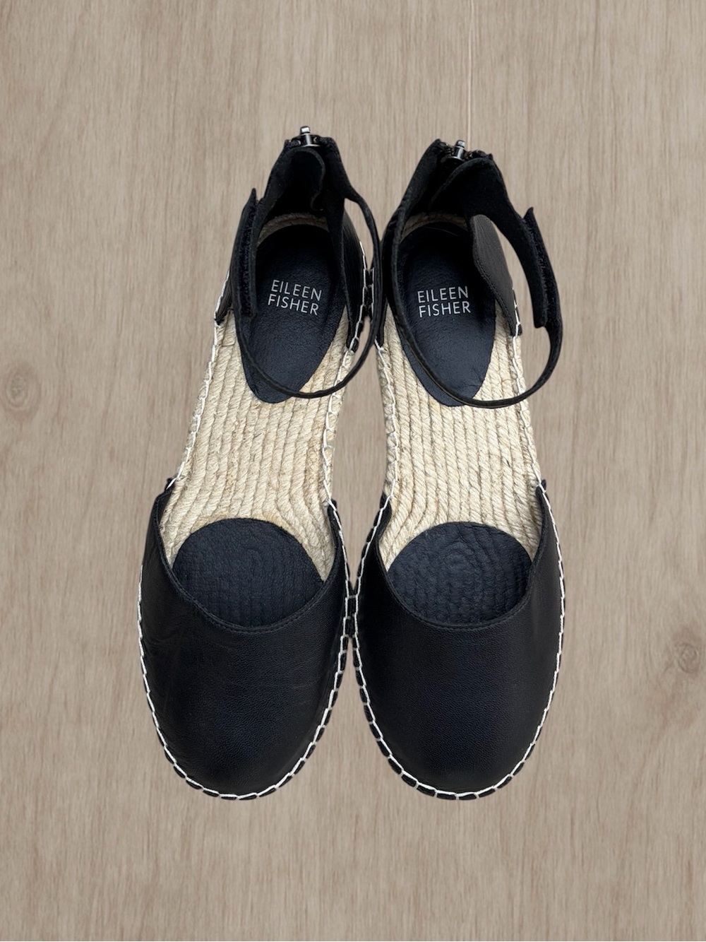 Eileen Fisher Black Leather Lala Espadrille Flats, Sz 8.5, NWOT